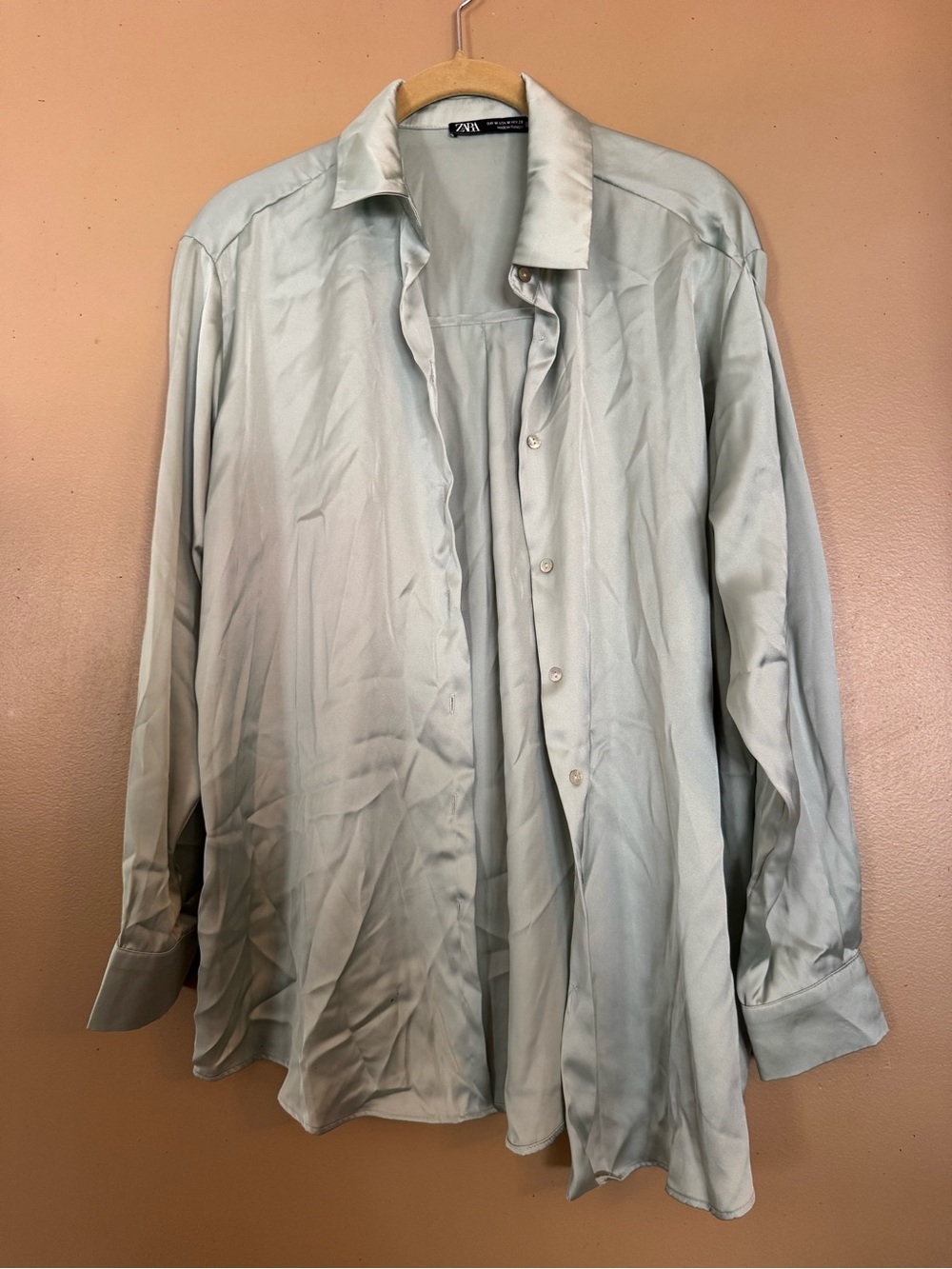 Zara women Light green Satin Button-Up Shirt Jacket